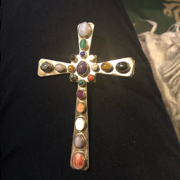 Stunning vintage precious stone sterling cross